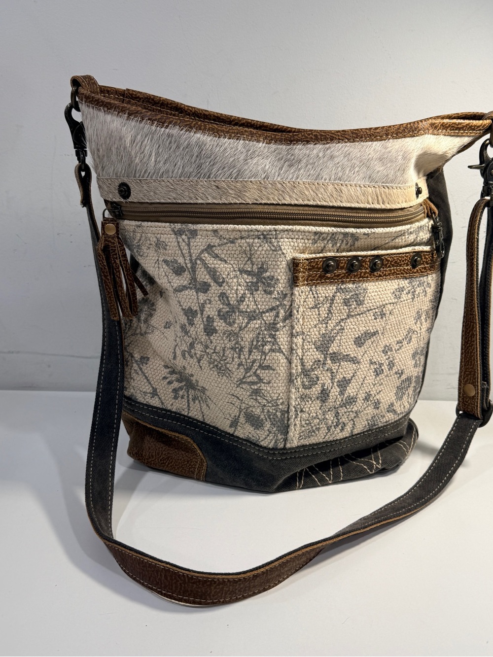 Myra Milestone Bag Canvas Leather Floral Shoulder Bag Purse Boho Vintage Style